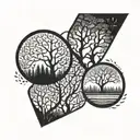 trees looking through lens with the name Tanvi interwoven  tattoo design idea