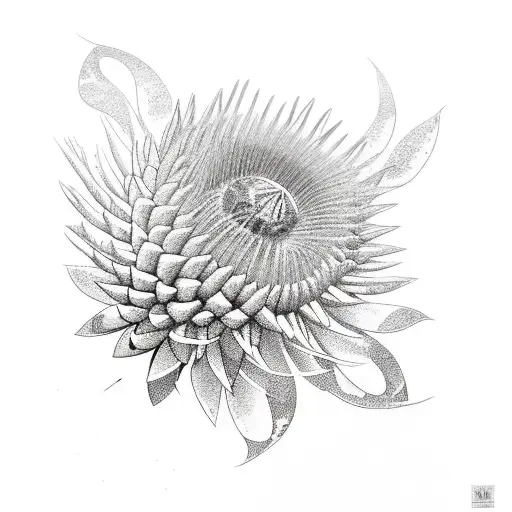 protea with hidden cobra and leopard's tail tattoo design idea