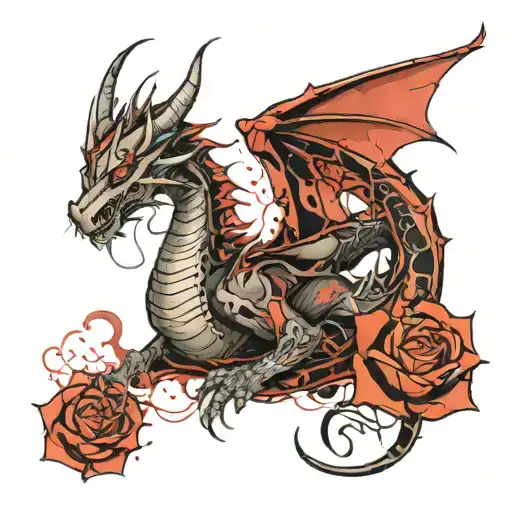 Design a tattoo on a dragon women with a fire rose on it  tattoo design idea