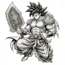 Goku with Viking-inspired armor and weapons. tattoo design idea