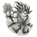 Goku with Viking-inspired armor and weapons. tattoo design idea