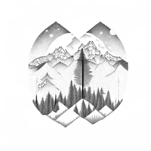 bear paw with trees and mountains inside tattoo design idea