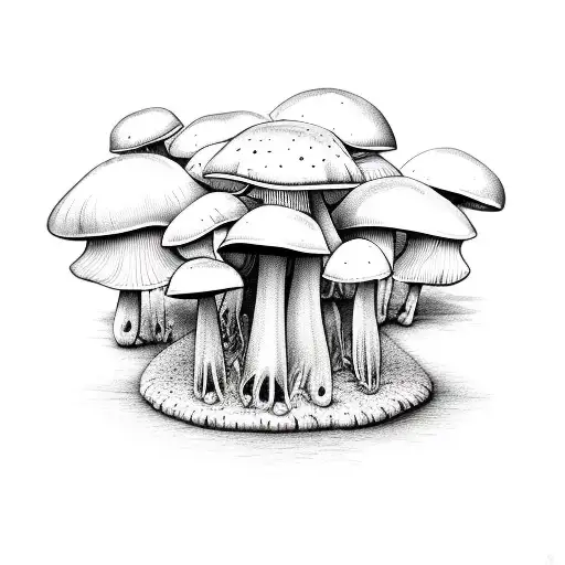 botanical mushroom garden tattoo design idea