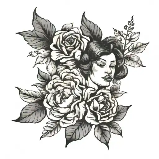 husband and wife flower large black leaves tattoo design idea