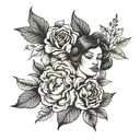 husband and wife flower large black leaves tattoo design idea