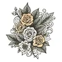 husband and wife flower large black leaves tattoo design idea