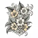husband and wife flower large black leaves tattoo design idea