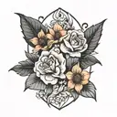 husband and wife flower large black leaves tattoo design idea