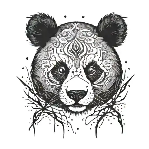 dark panda face surrounded by dark sparks tattoo design idea
