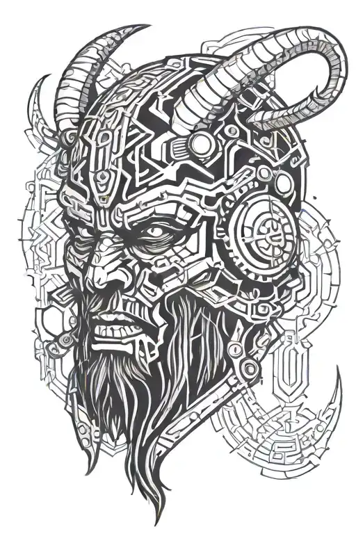 zombie viking face helmet and horns tattoo design idea