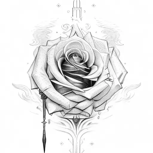 rose sword fire tattoo design idea