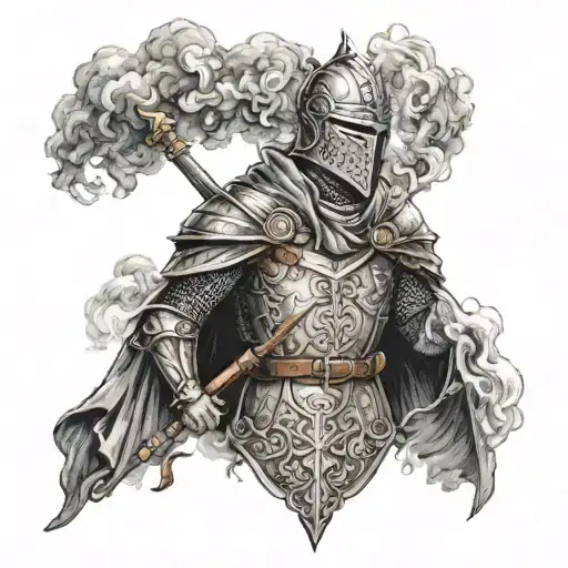 knight and wizards Merlin's magic smoke tattoo design idea