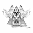 1/2 Egyptian Aztec winged sphinx in front of pyramids tattoo design idea