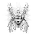 1/2 Egyptian Aztec winged sphinx in front of pyramids tattoo design idea