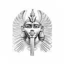 left-half Egyptian sphinx with wings and right-half Aztec winged sphinx in front of Aztec and Egyptian pyramids tattoo design idea