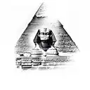 half Egyptian and half Aztec winged sphinx in front of pyramids tattoo design idea