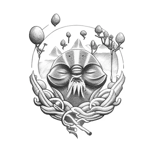 island of maui with a sea hook heart tattoo design idea