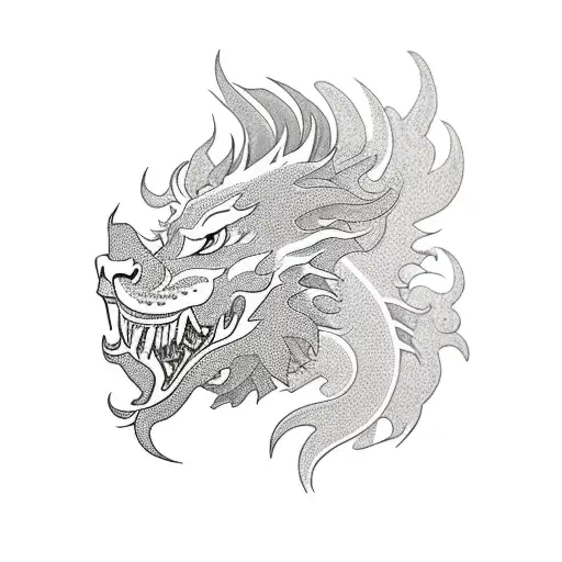 lion dragon in fire tattoo design idea