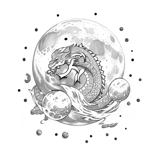 astronaut holding moon dragon ball tattoo design idea