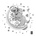astronaut holding moon dragon ball tattoo design idea
