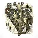 black and gold realistic heart shaped circuit board with gold wires as blood veins  tattoo design idea