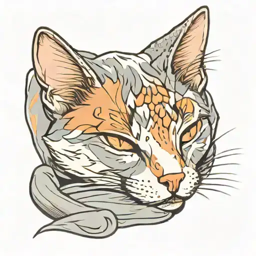 Dilute calico sleeping on grey blanket  tattoo design idea