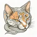 Dilute calico sleeping on grey blanket  tattoo design idea