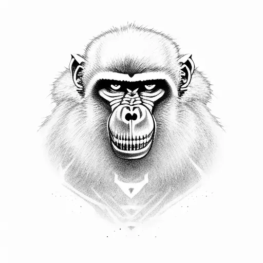 baboon with skeletal chest that is holding a dagger tattoo design idea