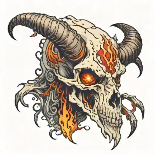 goat skull demon fire claws up tattoo design idea