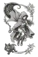 druid girl riding hood tattoo design idea
