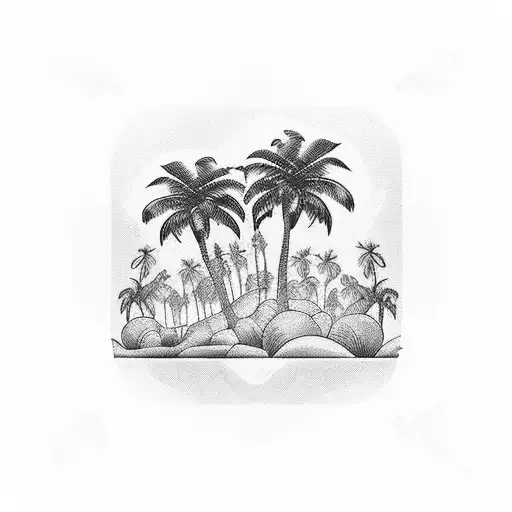 palm tree and pool in square frame tattoo design idea