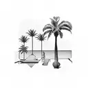 palm tree and pool in square frame tattoo design idea