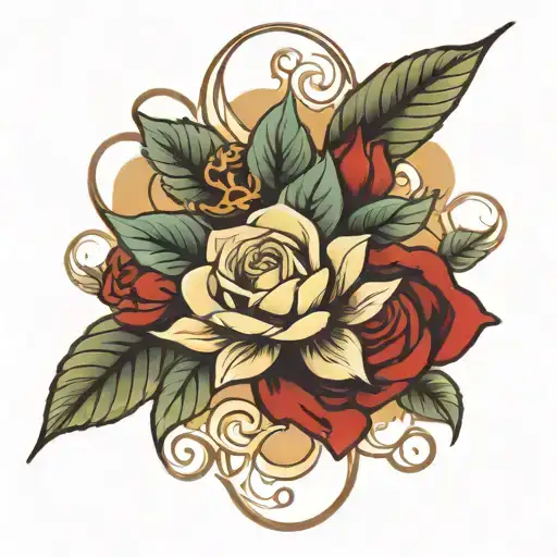 sage flower and rose intertwined tattoo design idea