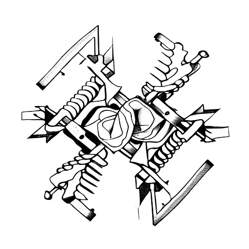 two railroad spikes crossed over each other tattoo design idea