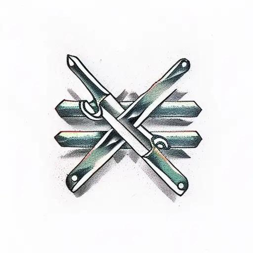 two railroad spikes crossed over each other tattoo design idea