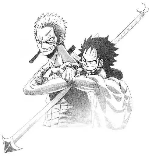 Luffy and Zoro facing off in an epic battle tattoo design idea