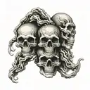 see no evil speak no evil and hear no evil on three skulls stacked on top of each other for a forearm  tattoo design idea