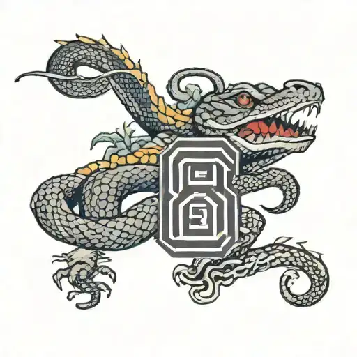 A combination tattoo of Kobe Bryant's jersey number surrounded by a snake and a Chinese dragon, symbolizing strength and power tattoo design idea