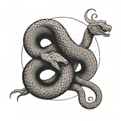 A minimalist tattoo of a snake and a Chinese dragon intertwined in a yin-yang symbol, with a subtle tribute to Kobe Bryant's legacy tattoo design idea