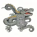 A combination tattoo of Kobe Bryant's jersey number surrounded by a snake and a Chinese dragon, symbolizing strength and power tattoo design idea
