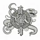 A combination tattoo of Kobe Bryant's jersey number surrounded by a snake and a Chinese dragon, symbolizing strength and power tattoo design idea