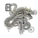 A combination tattoo of Kobe Bryant's jersey number surrounded by a snake and a Chinese dragon, symbolizing strength and power tattoo design idea