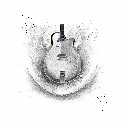 an explosive guitar pick against a background of waves or lines representing music and power tattoo design idea