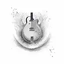 an explosive guitar pick against a background of waves or lines representing music and power tattoo design idea