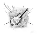 an explosive guitar pick against a background of waves or lines representing music and power tattoo design idea