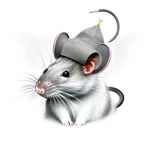 full body rat wearing a pope hat, long tail tattoo design idea