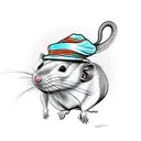 full body rat wearing a pope hat, long tail tattoo design idea