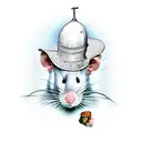 full body rat wearing a pope hat, long tail tattoo design idea