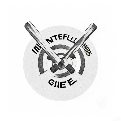 A minimalist tattoo of a weightlifting barbell with the words 'Never Give Up' wrapped around it. tattoo design idea