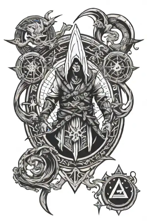 assassins creed logo, aries and gemini astrological sign tattoo design idea